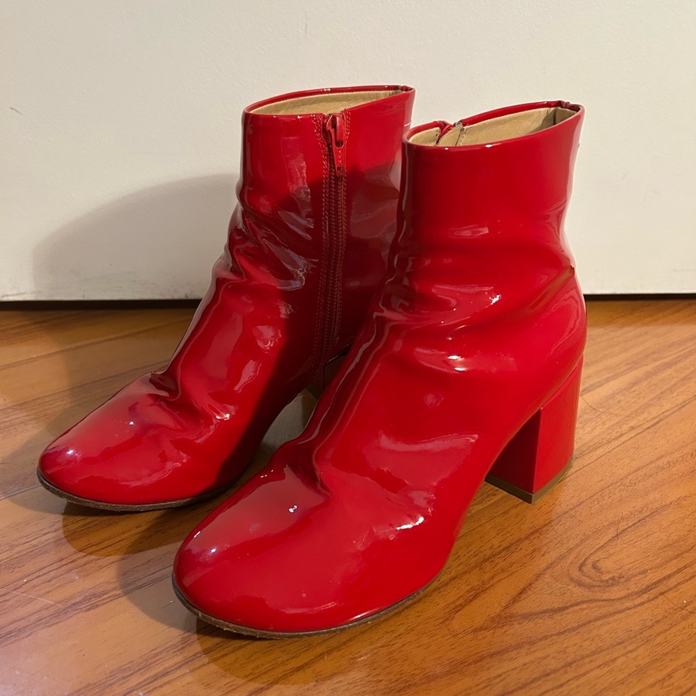 MM6 Margiela Red Patent Leather Ankle Boots